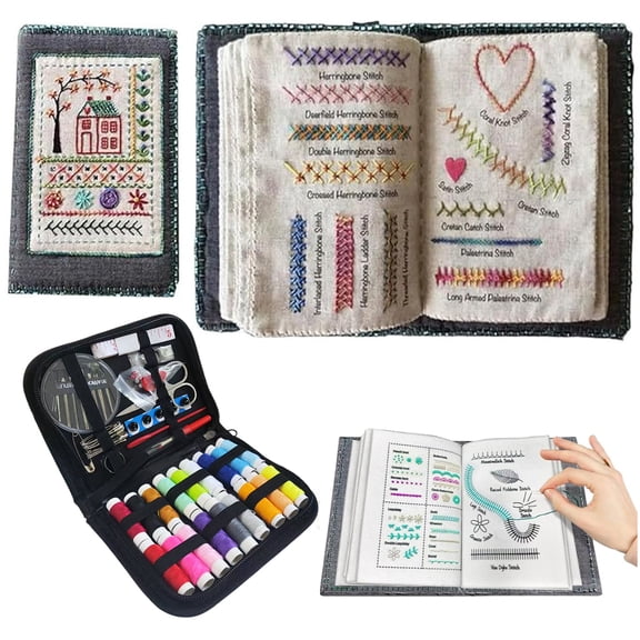 Embroidery Stitch Book Kit with Tools, Portable Linen Embroidery Practice Book, All-in-One Embroidery Stitch Book Kit for Beginners and Craft Lovers