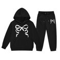 thumbnail image 2 of Angala 2 Piece Outfits For Girls Hooded Long Sleeve Bowknot Print Sweatshirt With Jogger Pants Set Girls Fall Season Wear Clothes, 2 of 3