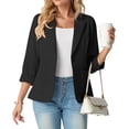 thumbnail image 3 of JWD Women's Slim Fit 3/4 Sleeve Notched Lapel Blazer - One Button Business Office Jacket with Pockets Black 18, 3 of 6