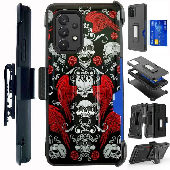 Compatible with Samsung Galaxy A52 5G Hybrid Card Holster Phone Case Cover (Skull Angel)