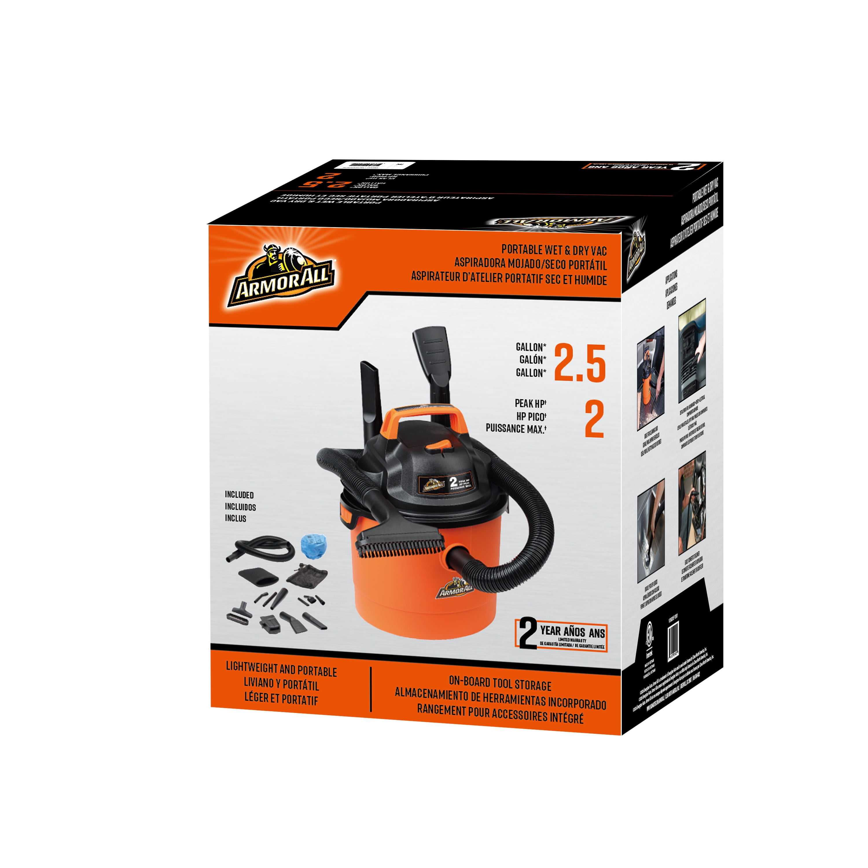 Armor All Powerful 2.5 Gallon Wet/Dry Vacuum Cleaner, Wall Mounted