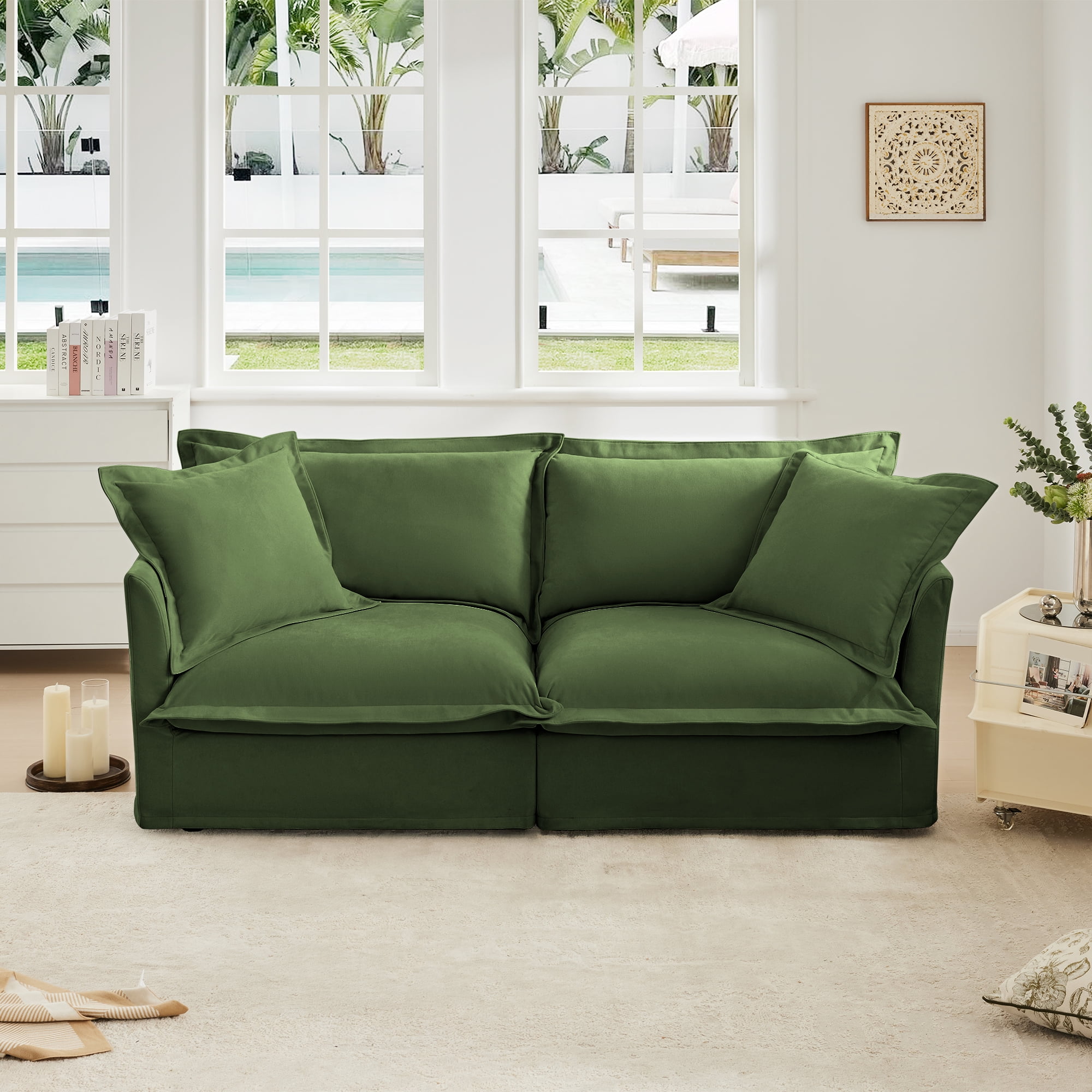 Gewnee Modern Slipcovered Plain Chenille Deep Seat 2-Seat Sofa Couches with Upholstered Cushion&Detachable Cover, Comfy Sofa Couch for for Living Room