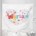 thumbnail image 1 of Poland Tapestry, Warsaw Calligraphy with Heart Shaped Flowers Polka Dots Stars and Smiles Print, Fabric Wall Hanging Decor for Bedroom Living Room Dorm, 5 Sizes, Multicolor, by Ambesonne, 1 of 1