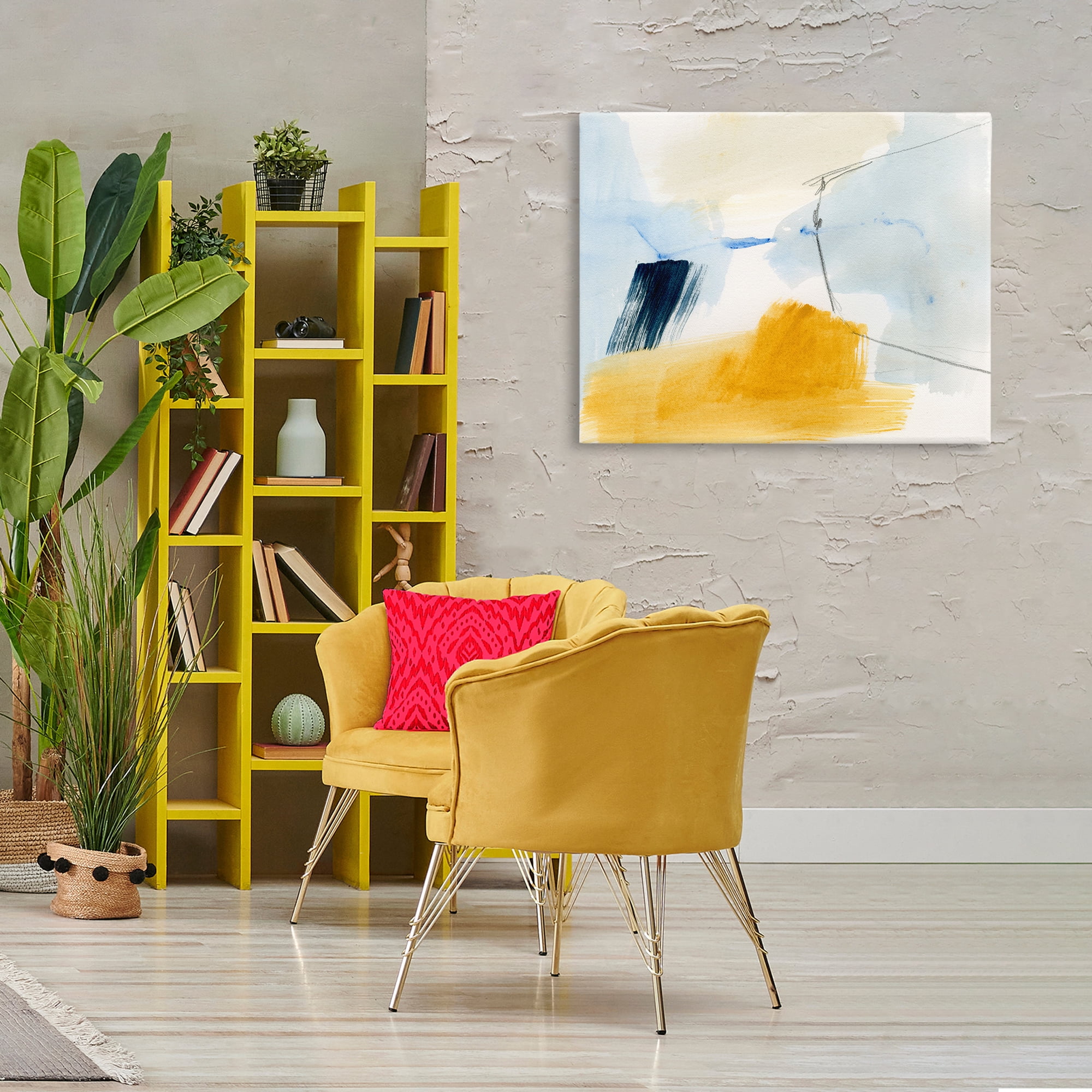 Stupell Industries Abstract Paint Yellow Accent Abstract Painting Gallery Wrapped Canvas Art Print Wall Art, 40 x 30