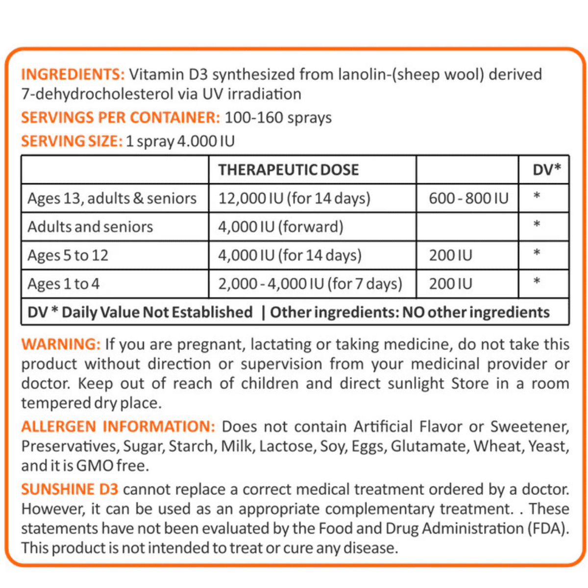 For Long Life - Sunshine D3 - Natural Vitamin D3 Oral Spray, 4000 IU from One Spray