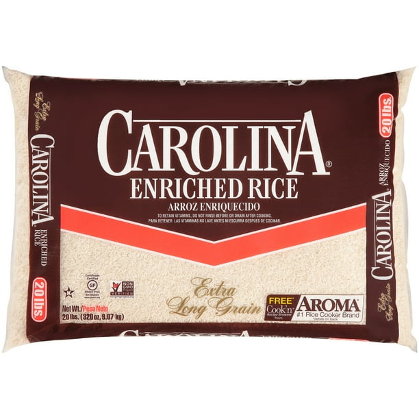 Carolina Long Grain Enriched White Rice, 20Pound Bag