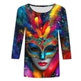 thumbnail image 5 of TrendVibe365 Mardi Gras Ladies Tops and Blouses 3/4 Sleeve Plus Size with Crew Neck Polyester Casual Mask Printed Mardi Gras Celebrations Blouse Tops for Mardi Gras Event Purple 3XL, 5 of 5