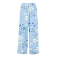 thumbnail image 5 of Mlqidk Womens Pants Dressy Loose Fit High Waisted Pant Elastic Drawstring Wide Leg Capri Pants Summer Bohemian Floral Print Trousers with Pockets Light Blue XL, 5 of 5
