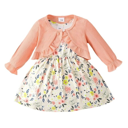 

Toddler Cardigan And Dress Girls Dinosaur Floral Print Sleeveless Tank Dress Long Sleeve 2pcs Outfits