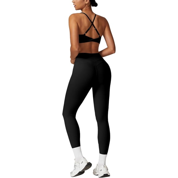 PISONIC Womens Workout Sets Adjustable Straps Sports Bras and High Waist Leggings Sets Pilates 2 Piece Outfits for Women