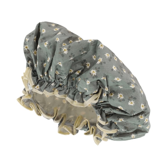 Unique Bargains Women's Small Flower Bath Cap Gray Blue 1 Pc