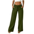 thumbnail image 5 of Miluxas Women's Paperbag Waist Wide Leg Pants Solid Color High Waist Drawstring Work Casual Trousers with Pockets for Vacation Travel Army Green, 5 of 5