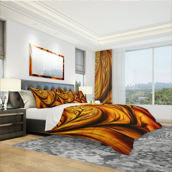 Designart 'Golden Leaf' Modern & Contemporary Duvet Cover Set