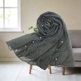 thumbnail image 3 of Fsgntruao Chiffon Sheer Scarf for Women Breathable Solid Color Pearl Trim Wrap Shawl Headscarf Army Green,Free Size, 3 of 4