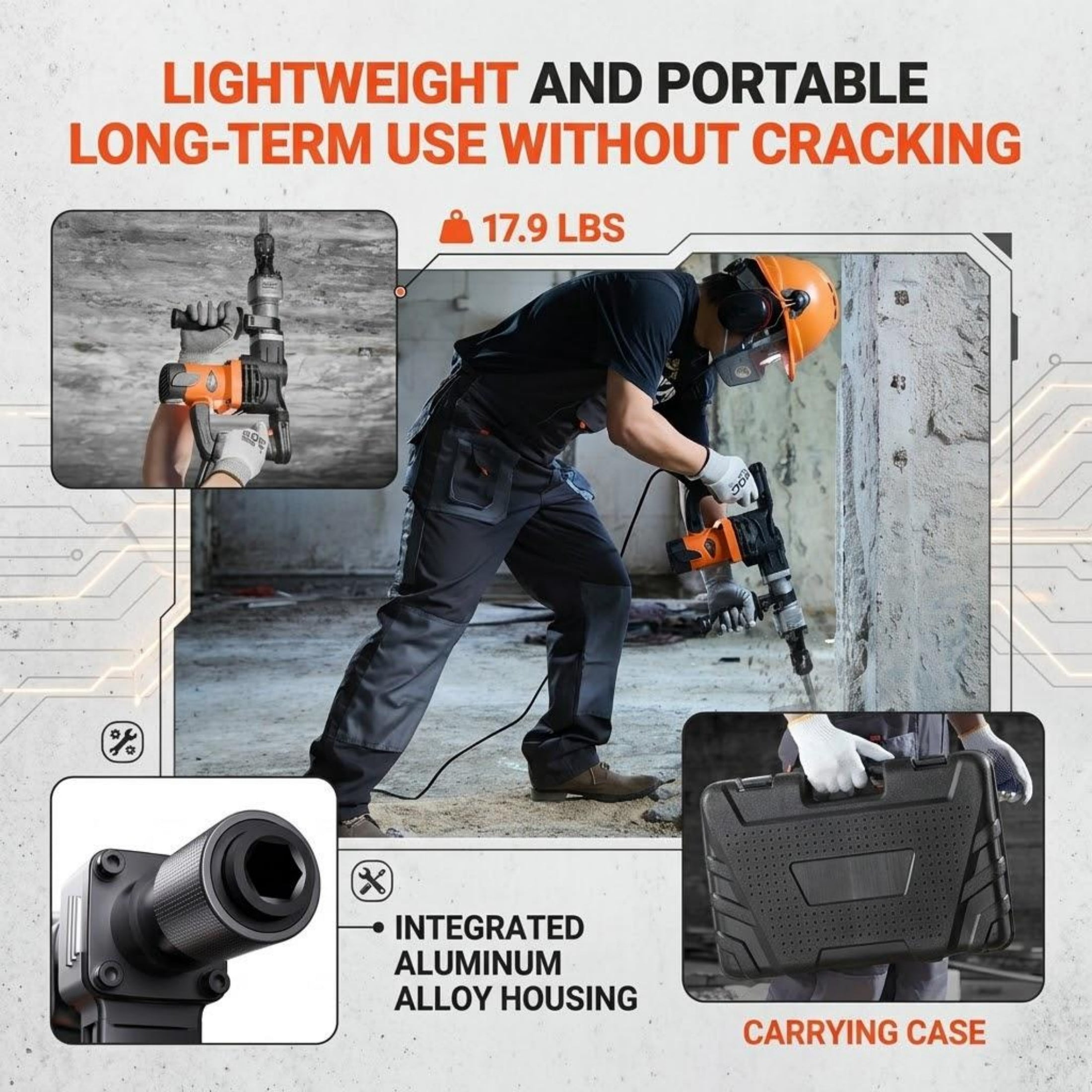 1400W Electric Demolition Jack Hammer, Heavy Duty Concrete Breaker with 2900 BPM, 2 Chisels, Gloves & Carrying Case