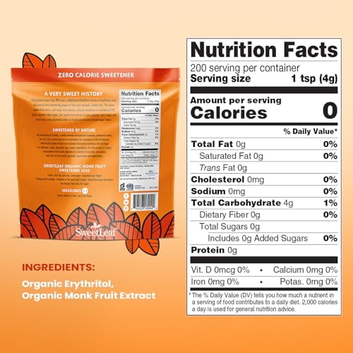 (6 pack) SweetLeaf Organic Monk Fruit Granular Sweetener, 28.2 oz Bag