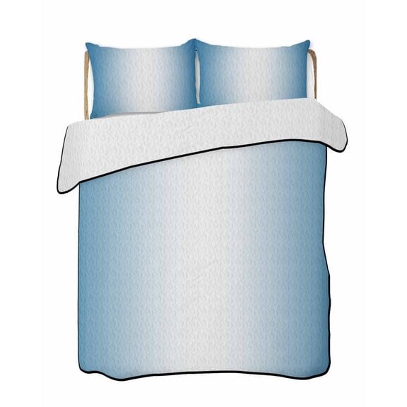 Blue Ombre Summer Quilt Set King Size, Soft Microfiber Quilted Bedding Set with 2 Pillow Shams, Blue White Gradient Modern Abstract Art Lightweight All Season Bedspread Coverlet for Bedroom 96"x106"