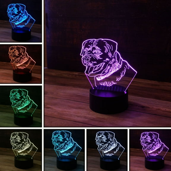 3D Rottweiler Dog Desk Light - 7 Color LED Lamp Base with USB or Battery and Touch control Rotating Fade or Solid Color mode. Makes a perfect Nightlight for Kids or Unique Gift for any age.