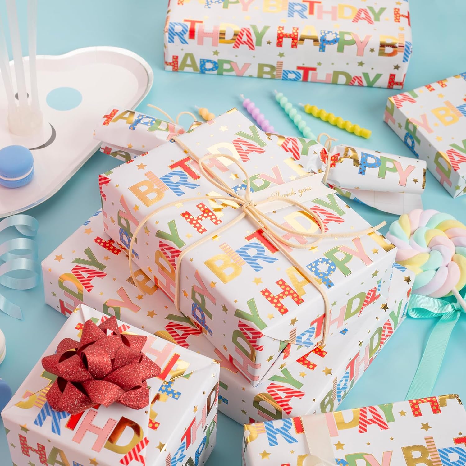 Homeral Happy Birthday Wrapping Paper, 17 Inch x 32.8 Feet photo 3