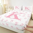 thumbnail image 3 of Castle Fairy Bowknot Alphabet K 3pcs Twin Sheet Sets for Teens,Dreamy Princess Twin Fitted Sheet,Kawaii Bow Breathable Flat Sheet,Breathable Home Decor, 3 of 7