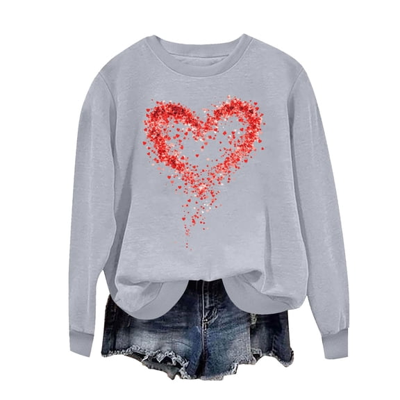 Valentines Sweatshirts for Women Oversized Heart Love Shirt Graphic Tees Casual Long Sleeve Crewneck Pullover Tops