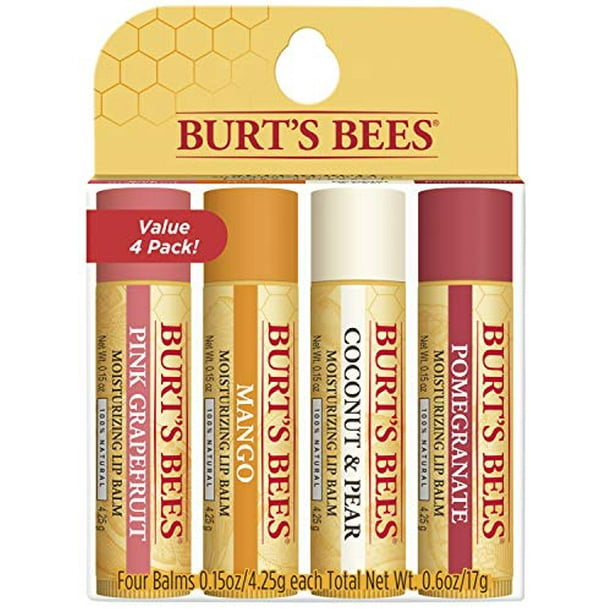 Bees 100% Natural Moisturizing Lip Balm, Superfruit - Pink Grapefruit, Mango, Coconut Pear, Pomegranate - 4 - Walmart.com