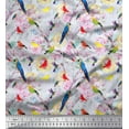 thumbnail image 1 of Soimoi Blue Moss Georgette Fabric Floral,Parrot & Hummingbird Bird Print Fabric by Yard 42 Inch Wide, 1 of 3