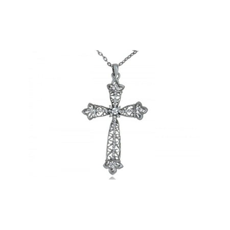 Metal Tone Leaf Ended Cross Vintage Inspired Vines Crystal Element Necklace