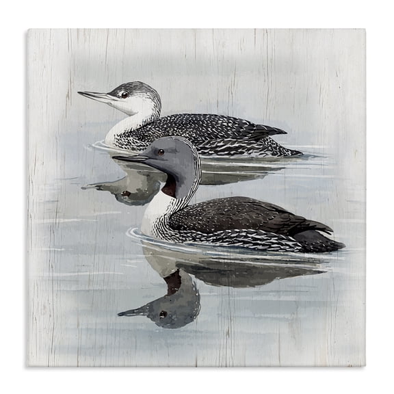 Stupell Industries Twin Loons in Water Animals Painting Wrapped Canvas Art Print Wall Art, 30 x 30