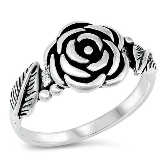 Oxidized Leaf Flower Rose Anniversary Ring .925 Sterling Silver Band Jewelry Female Male Size 6