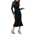 thumbnail image 4 of INSPIRE CHIC Women's Dress Mermaid Bodycon Mock Neck Sheer Mesh Long Sleeve Dresses XS Black, 4 of 6