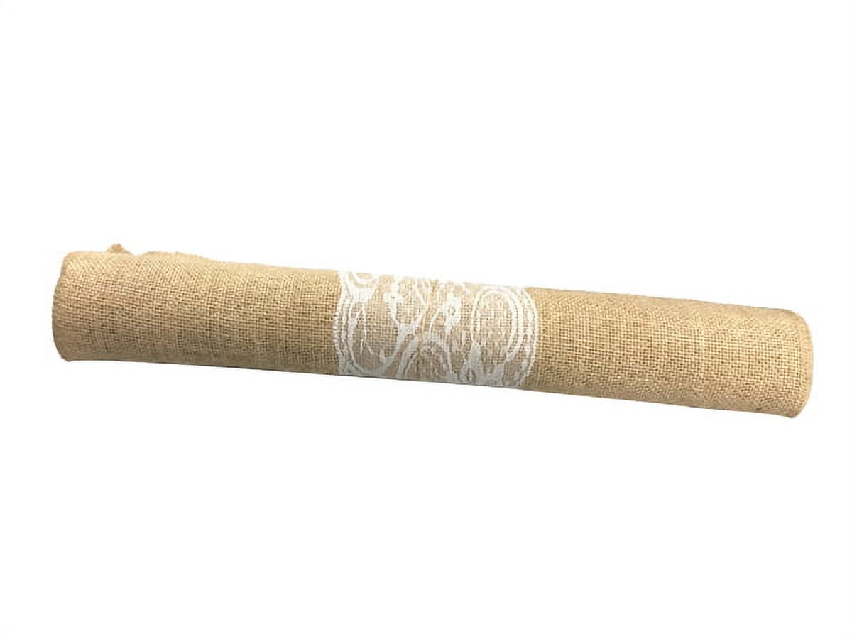 Mainstays Unwired 18" x 10' Natural Burlap Ribbon with White Lace in Middle, 1 Each