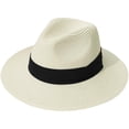 thumbnail image 1 of Lanzom Sombrero enrollable Panamá de paja de ala ancha para mujer Fedora Beach Sun Hat UPF50+, 1 of 5