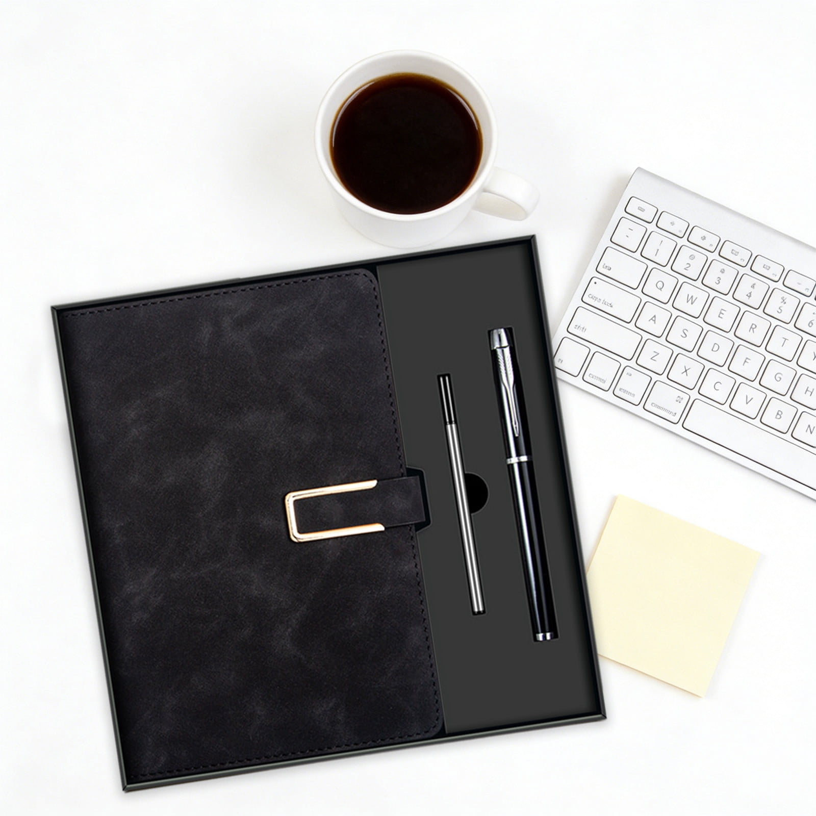 Hardcover Square Notebook 9x9 Inch Thick Lined Journal with Pen & Refill Set Black Lay-Flat Binding Premium Paper for Office Meeting Note Taking