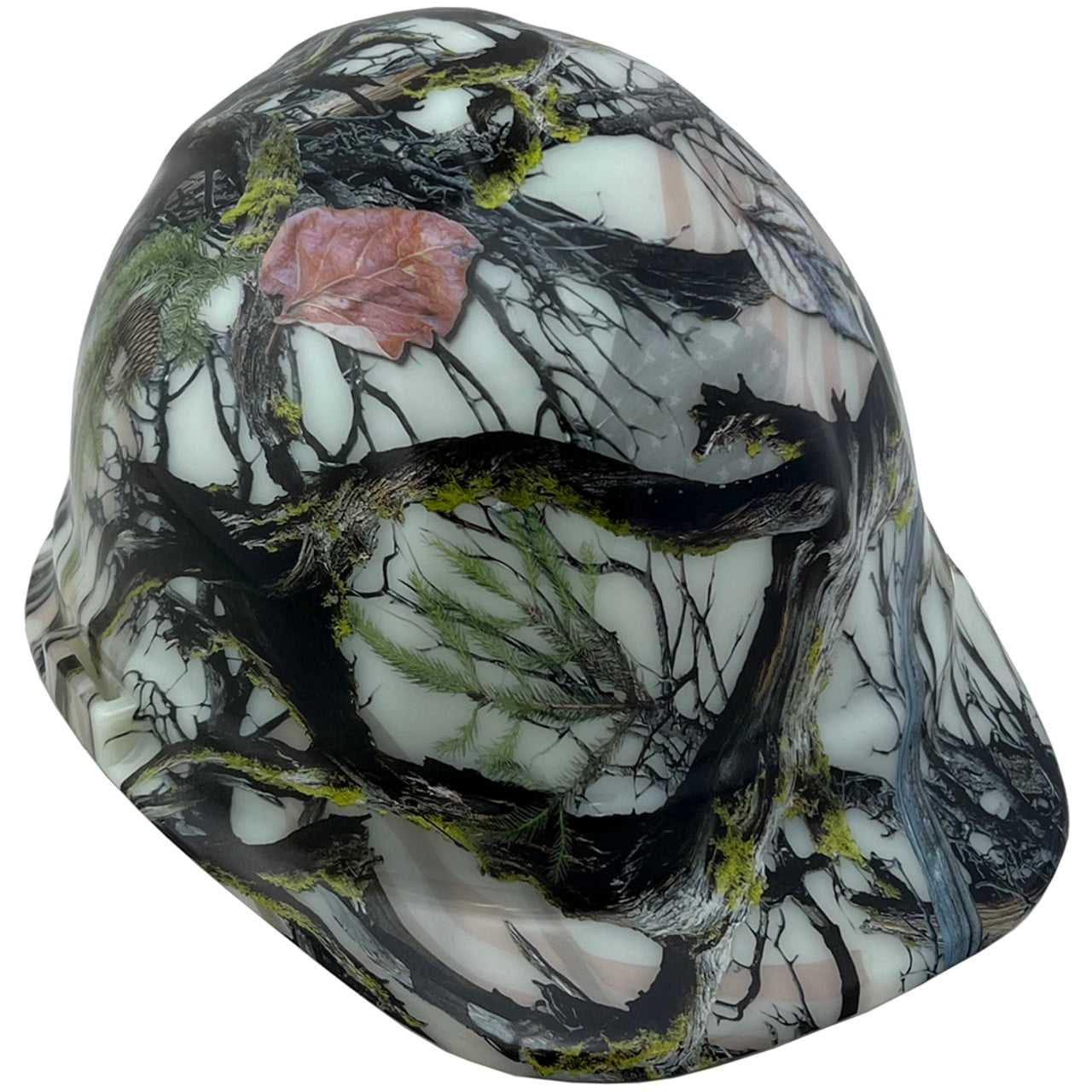 American Camo Hydro Dipped GLOW IN THE DARK Hard Hats Cap Style with 4 Pt Suspension