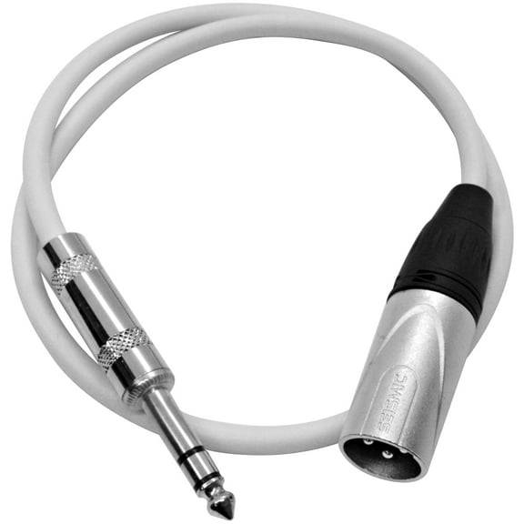 Seismic Audio 2 Foot XLR Male to 1/4 Inch TRS Patch Cable - Balanced White Audio Cord 2' - SATRXL-M2White