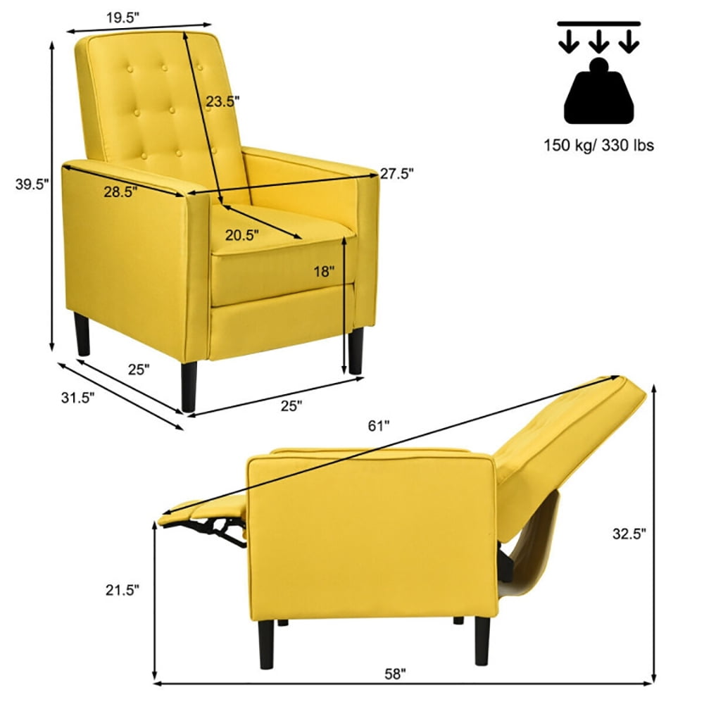 Finihen Accent Chair, Push Back Recliner Arm Chair, Mid-Century Push Back Recliner Chair, for Living Room, Office, Yellow Finihen Accent Chair, Push Back Recliner Arm Chair, Mid-Century Push Back Recliner Chair, for Living Room, Office, Yellow