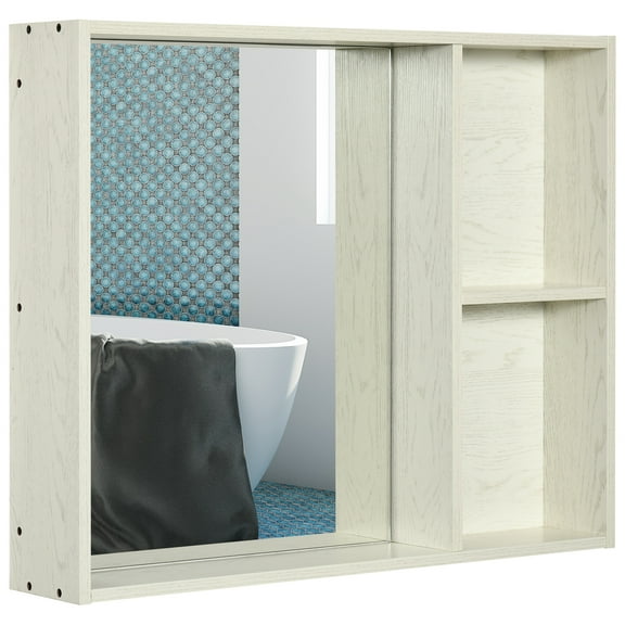 kleankin 31.5" x 25.5" Bathroom Medicine Cabinet with Mirror, Storage Shelf, Over Toilet Bathroom Cabinet Wall Mounted for Living Room and Laundry Room, White
