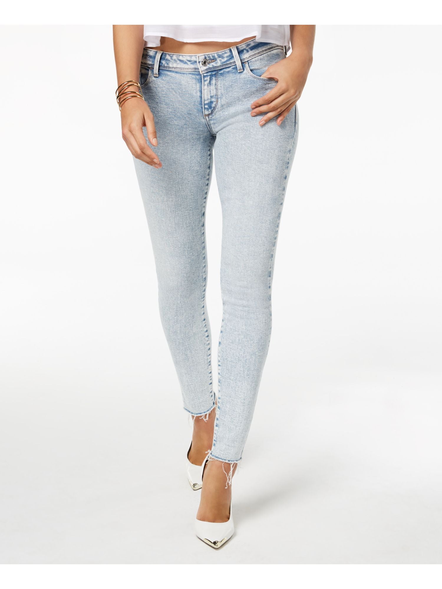 GUESS - GUESS Womens Light Blue Raw Hem Skinny Jeans Size: 26 Waist - Walmart.com - Walmart.com