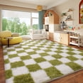 thumbnail image 4 of ZENELESS 8x10 Fluffy Rug for Living Room,Checkered Shaggy Soft Anti-Skid High Pile Carpet for Boys Girls Teen Room Dorm Home Decor,Creamy White and Green, 4 of 7