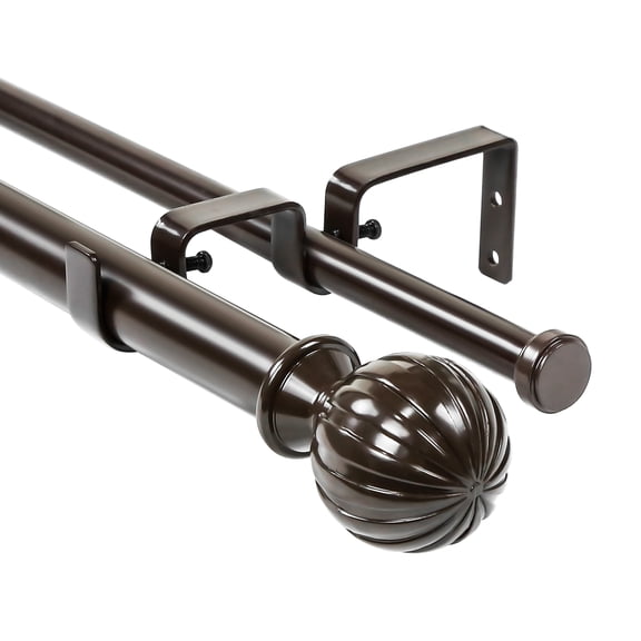 Urbanest Fluted Ball Manhattan 1" 5/8" Double Drapery Curtain Window Rod Set - 48" to 84", Bronze