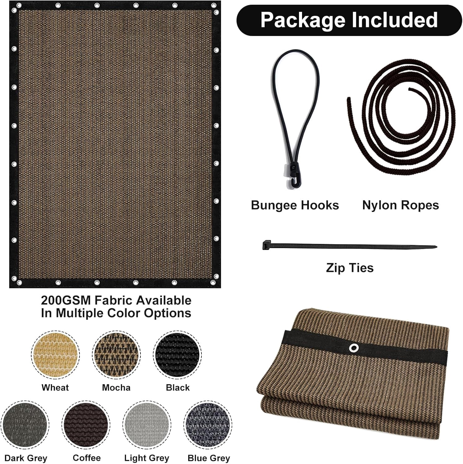 Shade&Beyond 12'X20'Sun Shade Cloth, 90% Pergola Shade Cover Canopy with Grommets, Sun Screen Fabric Tarp for Patio, Outdoor, Garden, Backyard,Mocha