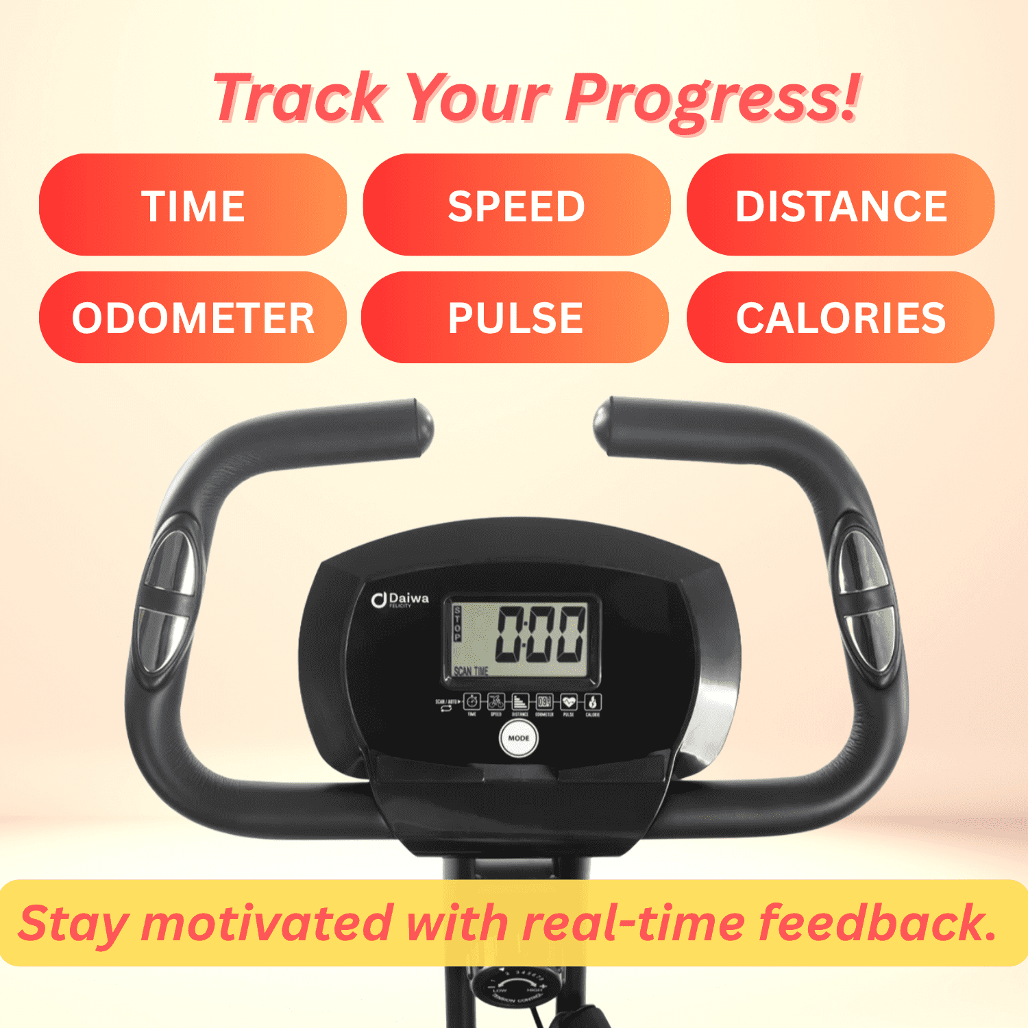 Daiwa Felicity Ez Bike Pro Folding Exercise Bike with Resistance Bands, Compact Design, Adjustable Seat Height