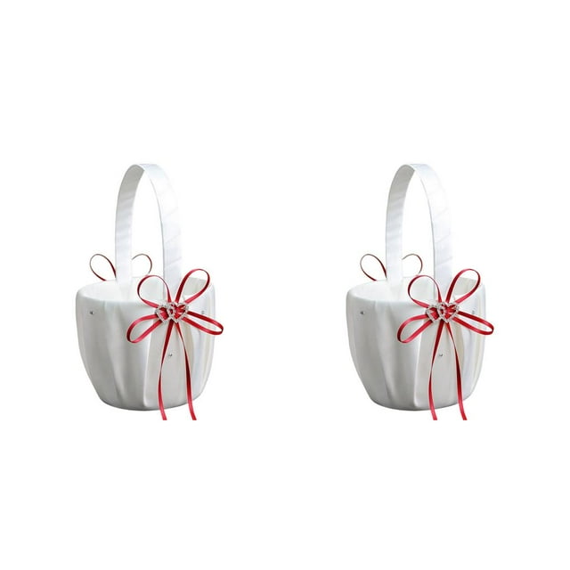 Yuarrent Cesta de boda para niñas, portador de anillos, soporte de flores de diamantes de imitación, contenedor de cumpleaños para ceremonia, Rojo 2Conjunto