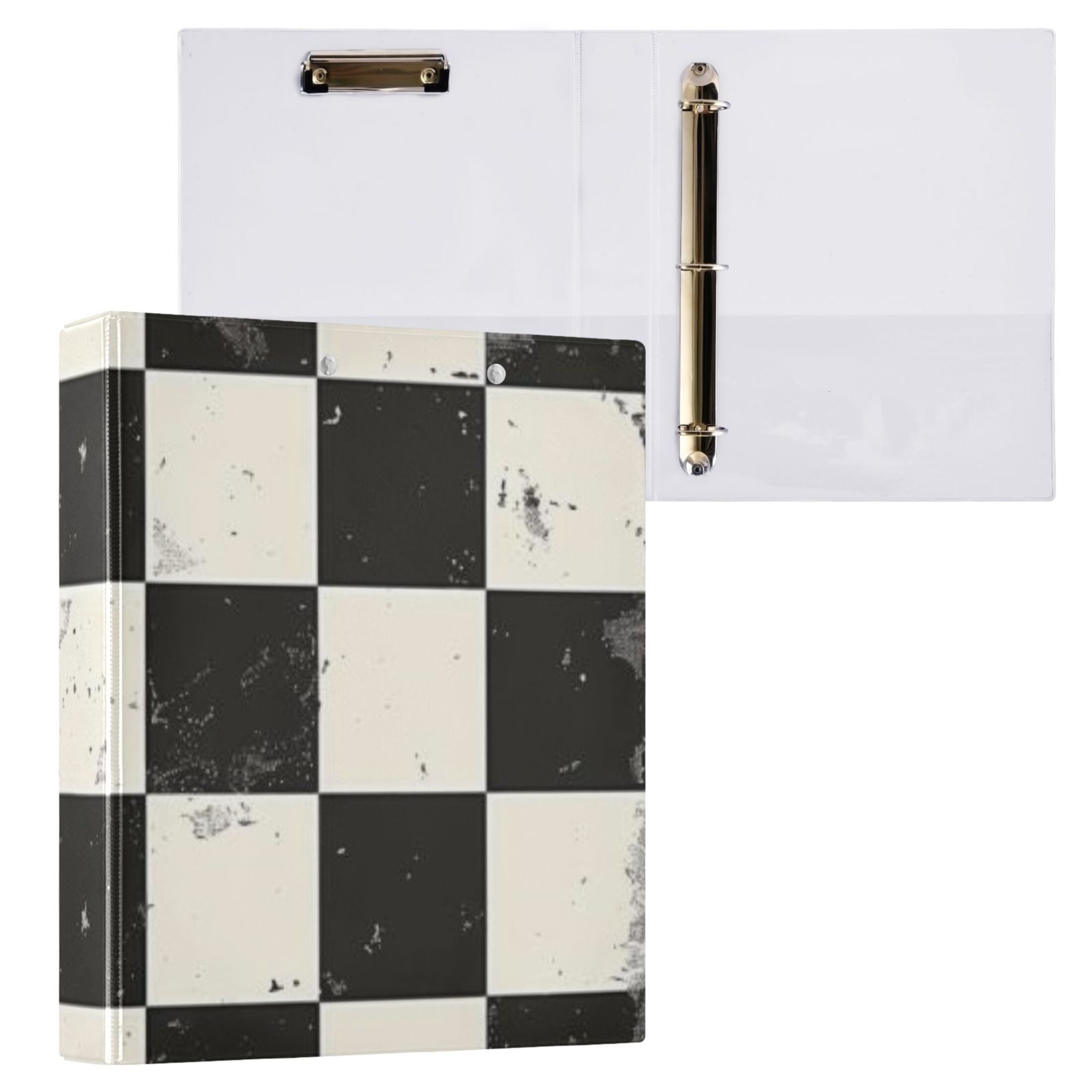 Checkerboard Pattern 3 Ring Binders 1.5 inch Hardcover File Folders with Interior Pockets A4 Size Organizer for School Office Hospital