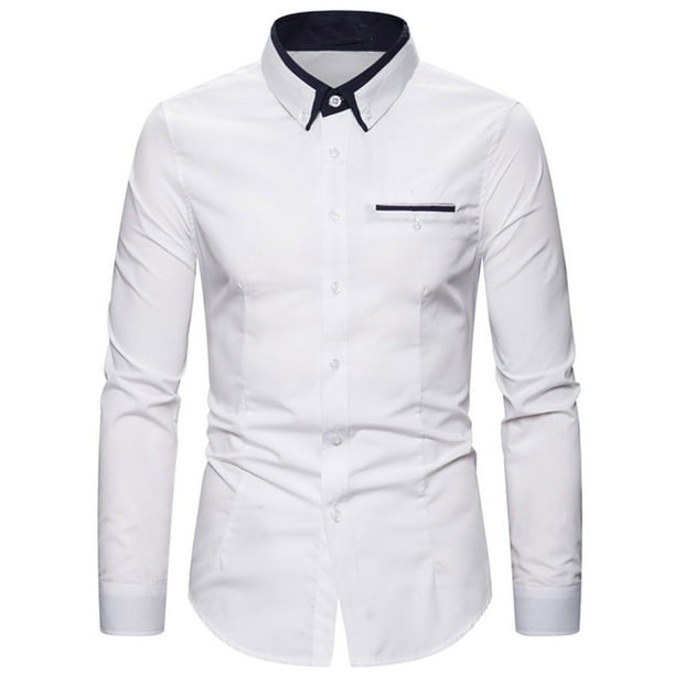 pstuiky Camisas de invierno de manga larga para hombre, Camisa formal con estampado de color para hombre y blusa de manga larga con cuello vuelto top de hombre m