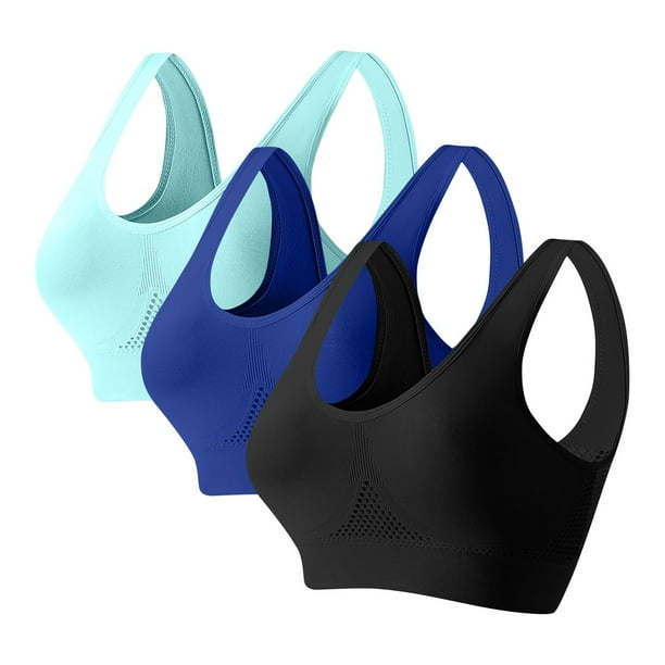 HongQid Women's Yoga Bra Seamless Stretch Wireless Lightly Lined Comfort Bra Sports Bra 3pcs
