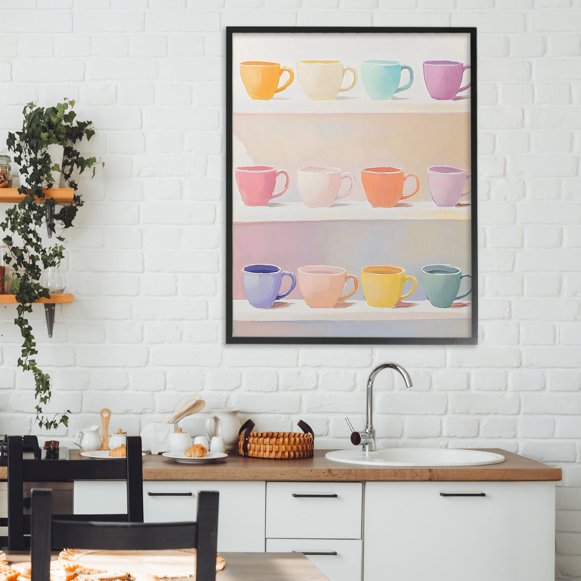 Stupell Industries Rows of Pastel Teacups Black Framed Giclee Art, design by The Prints Vibe