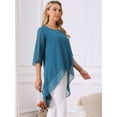 thumbnail image 2 of DARING DIVA Women's 3/4 Sleeve High Low Hem Scoop Neck Chiffon Blouses M Peacock Blue, 2 of 7