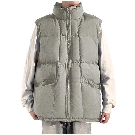 Riecok Cotton Vest for Men Stand up Collar Sleeveless Hooded Jackets Zip up Coats with Pockets Warm Comfortable Outerwear